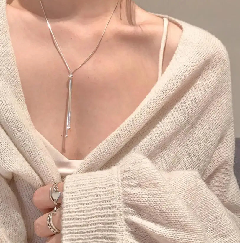 Real 925 Sterling Silver Choker Necklace Box Chain Beads Tassel Necklace For Women Wedding Party Jewelry DA2553