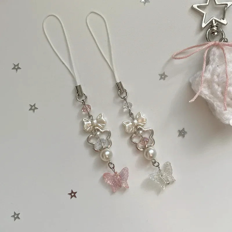 Handmade Butterfly Matching Phone Charm Pink And White Keychain Y2K 1PCS