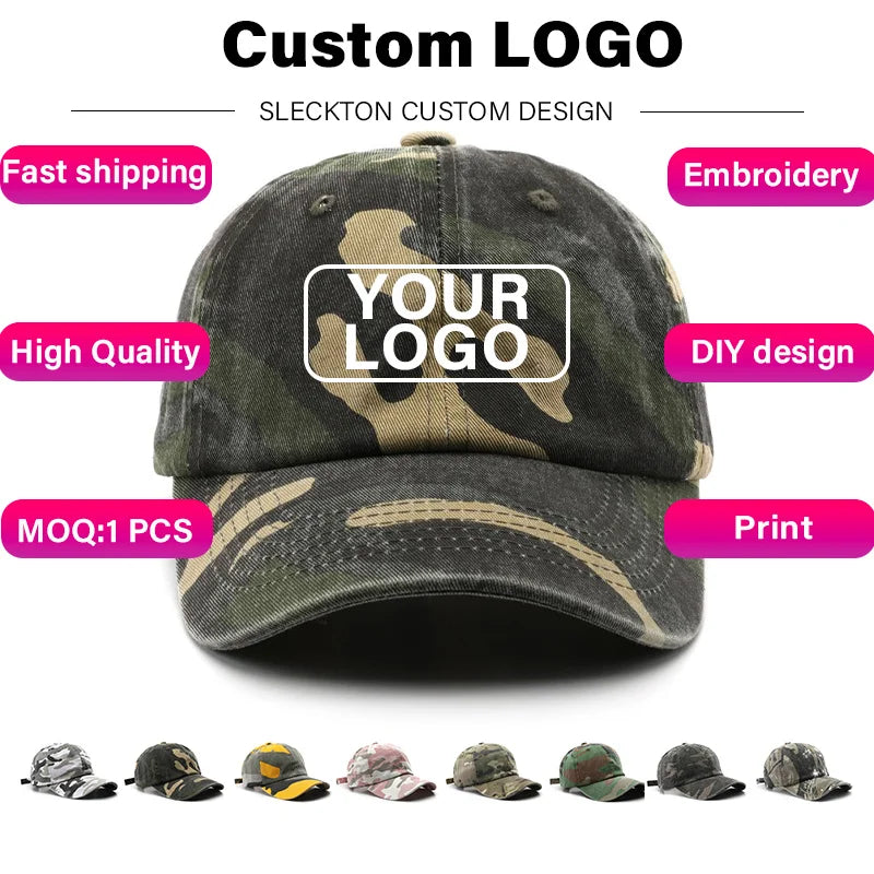 SLECKTON Custom Logo Baseball Cap Unisex Summer Camouflage Embroidery Design Brand Picture Print DIY Sun Hat for Men