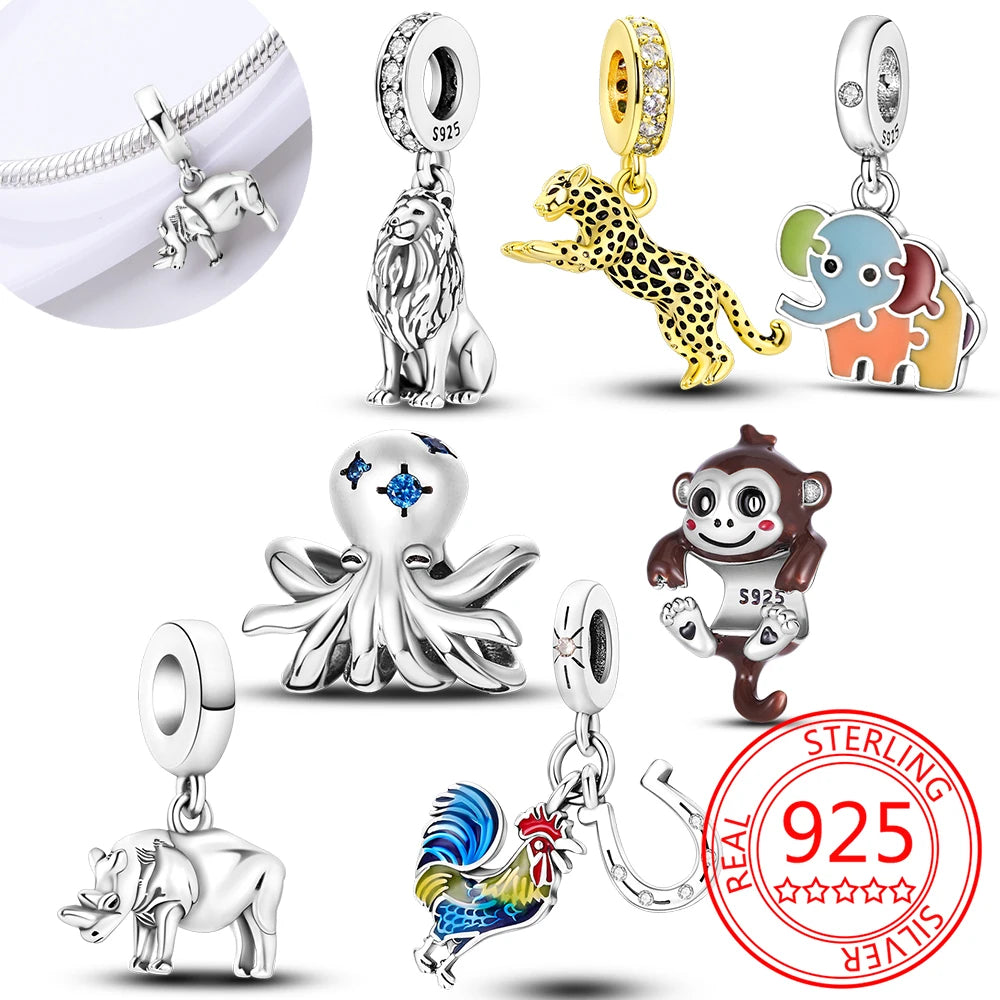 925 Sterling Silver Lion Rhino Charm Pendant Beads Fit Charms Silver 925 Original Bracelet for Women Jewelry Making Gift