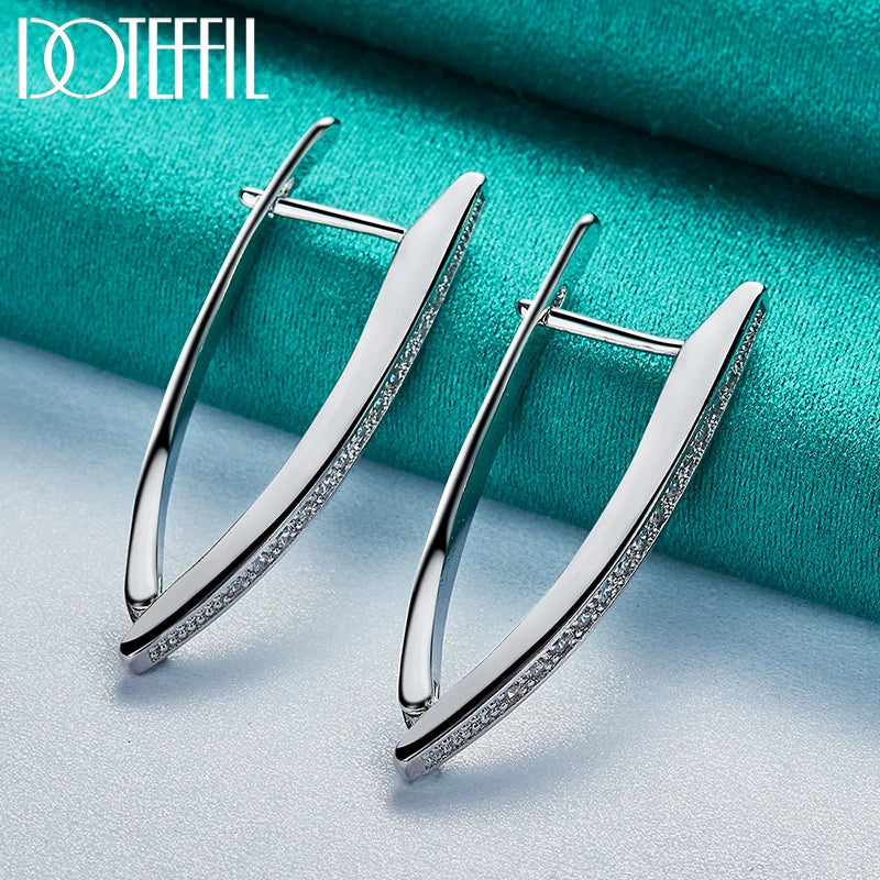 DOTEFFIL 925 Sterling Silver AAA Zircon Charm V Earring For Woman Jewelry Fashion Wedding Party Gift