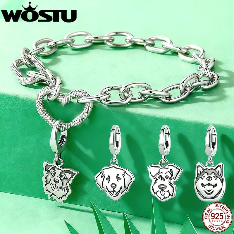 WOSTU 925 Sterling Silver Dog Clip Charms Lovely Animal Clasp Pendant Fit DIY Bracelet Necklace Jewelry Make Gift For Pet Lover