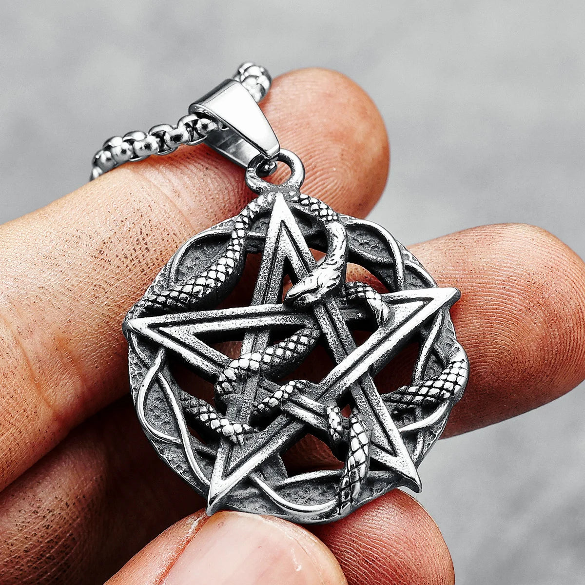 Snake Pentagram Pendants Men Necklaces Retro 316L Stainless Steel Vintage Chains Rock Punk Rap for Friend Male Jewelry Best Gift