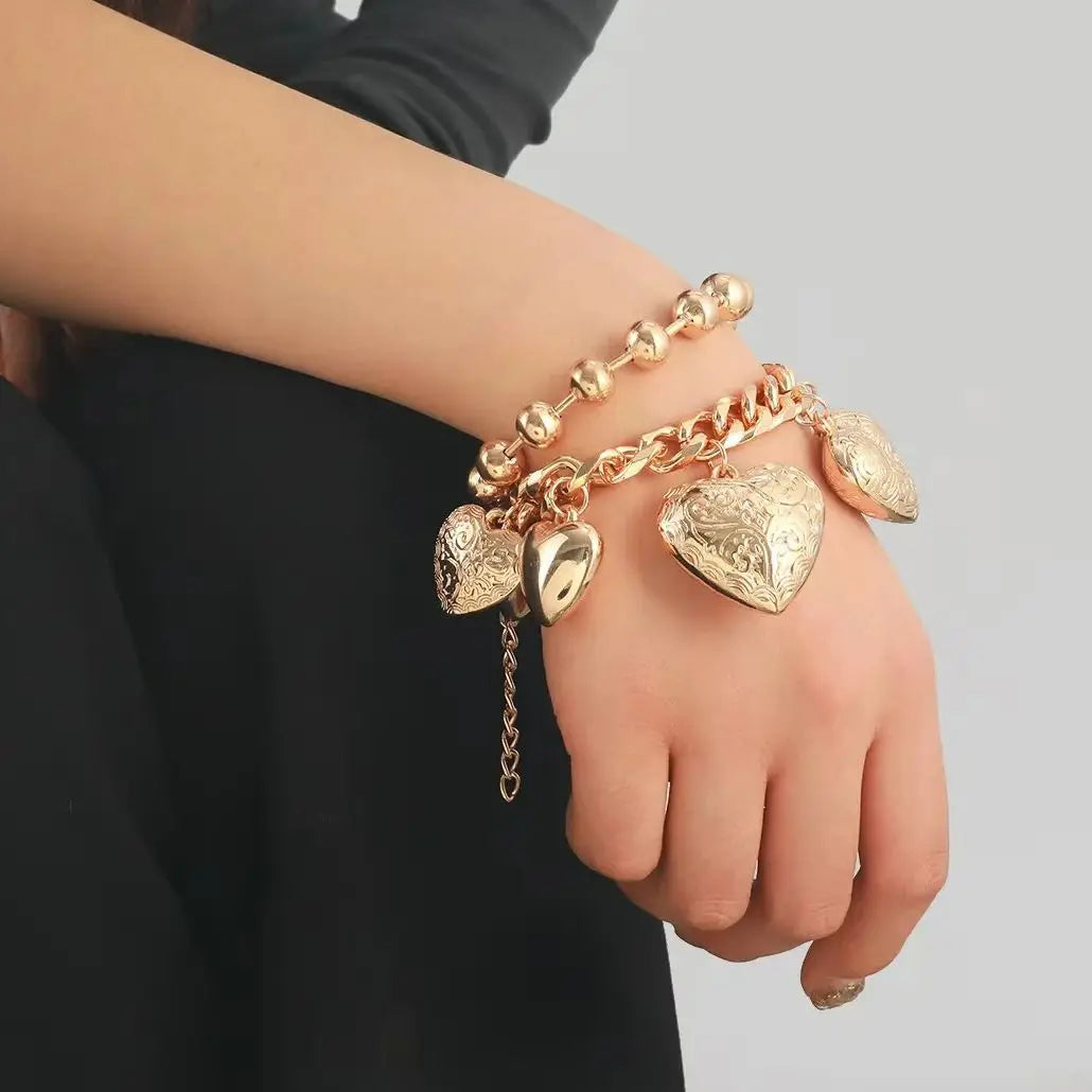 Zvoijio Vintage Gold Silver Color Heart-shaped Charrm Bracelets for Women Jewelry Holiday