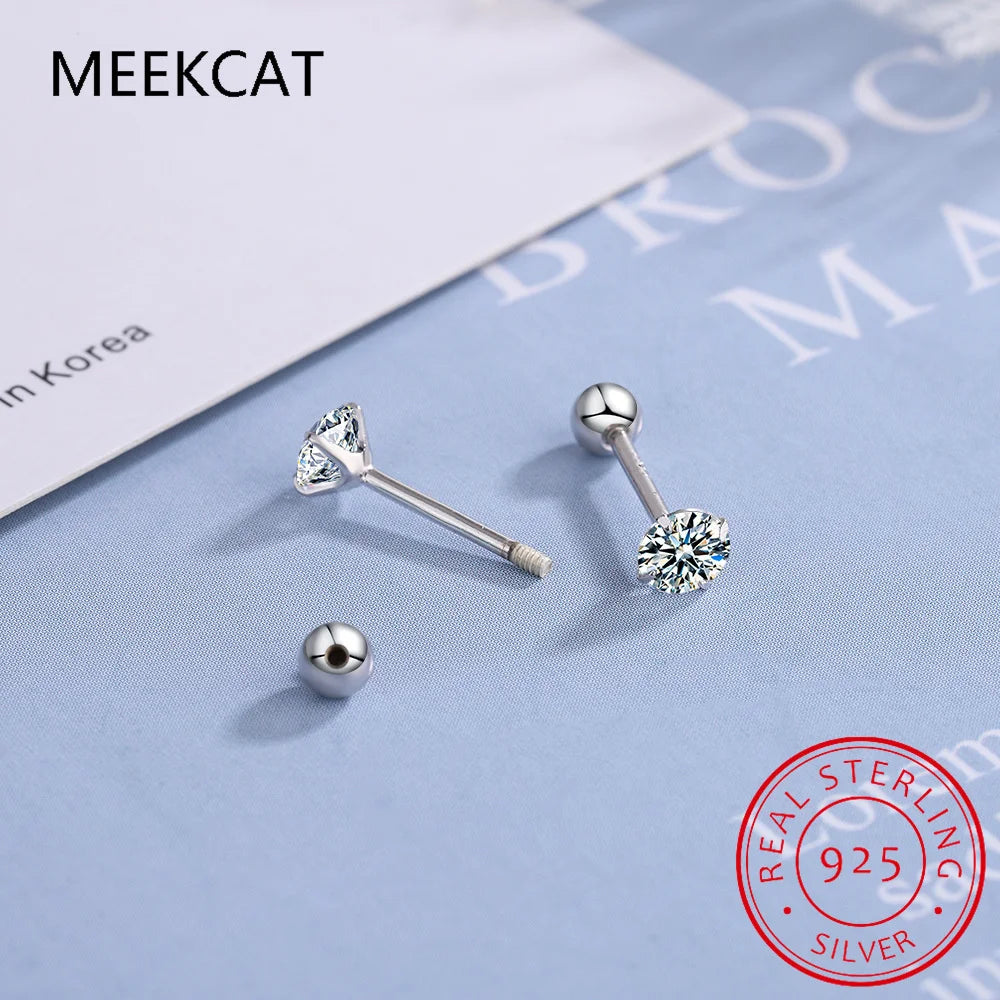 S925 Sterling Silver D Color 1 Carat Moissanite Screw Earrings For Women Fine Jewelry Platinum 4 Prong Earring Party Gift