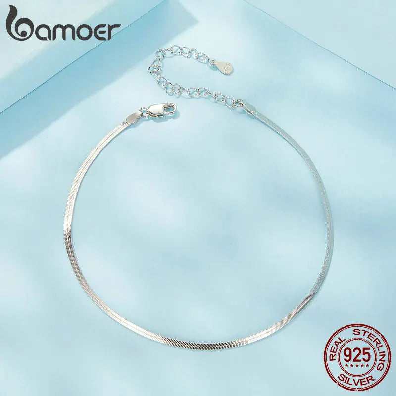 BAMOER Solid 925 Sterling Silver Dazzling Beads Anklet, Chian Bracelet for Leg Female Foot Jewelry For Women BST009