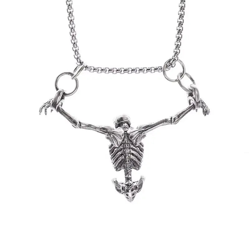 Silver Color Upper Body Skull Pendant Men's Biker Punk Necklace Gothic Alternative Casual Jewelry