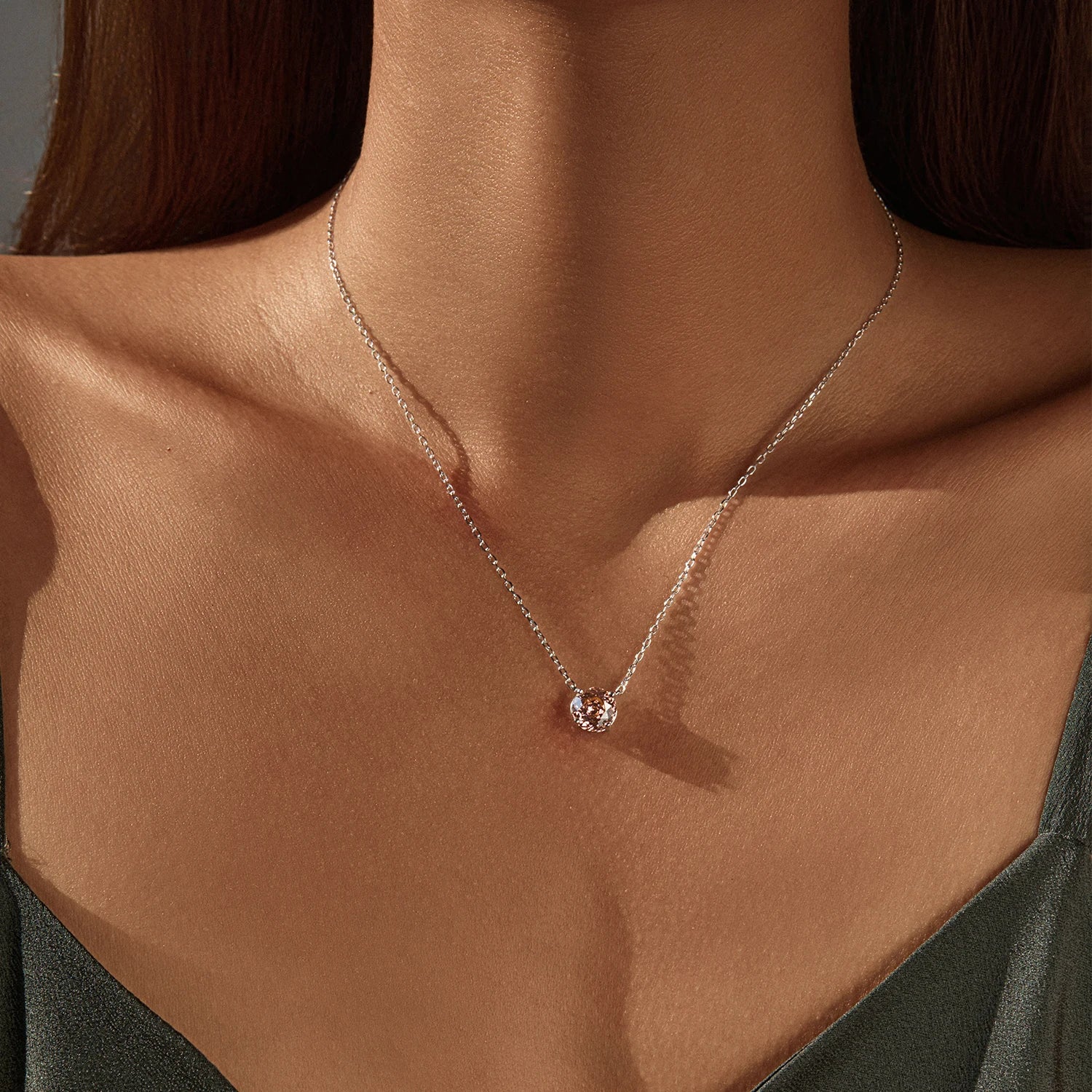 MODIAN 925 Sterling Silver Exquisite Romantic Round Morgan Pink Roses Cut CZ Pendant Necklaces For Women Fine Jewelry Gifts