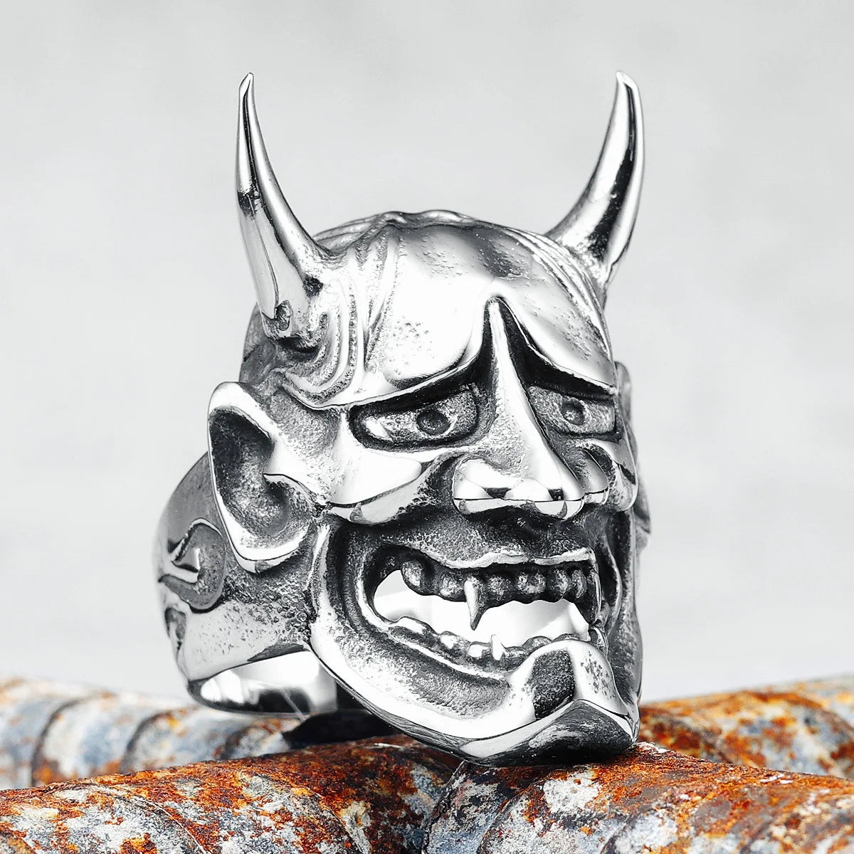 Prajna Ring 316L Stainless Steel Genji Bushido Men Rings Ghost Head Rock Rap Party for Biker Male Boyfriend Jewelry Best Gift