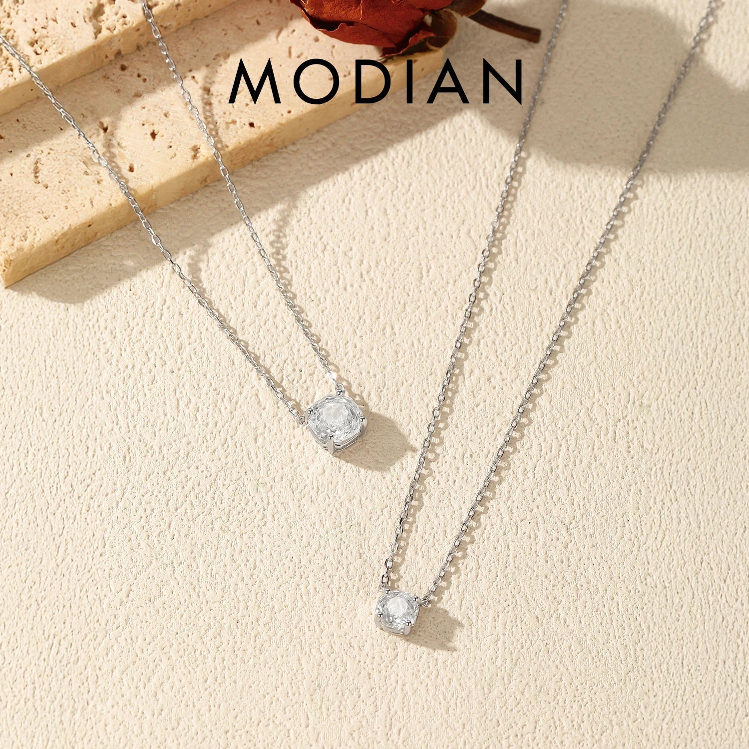 MODIAN 925 Sterling Silver Fashion Octagon Rose Cut Clear Cubic Zirconia Pendant Necklace For Women Fine Jewelry
