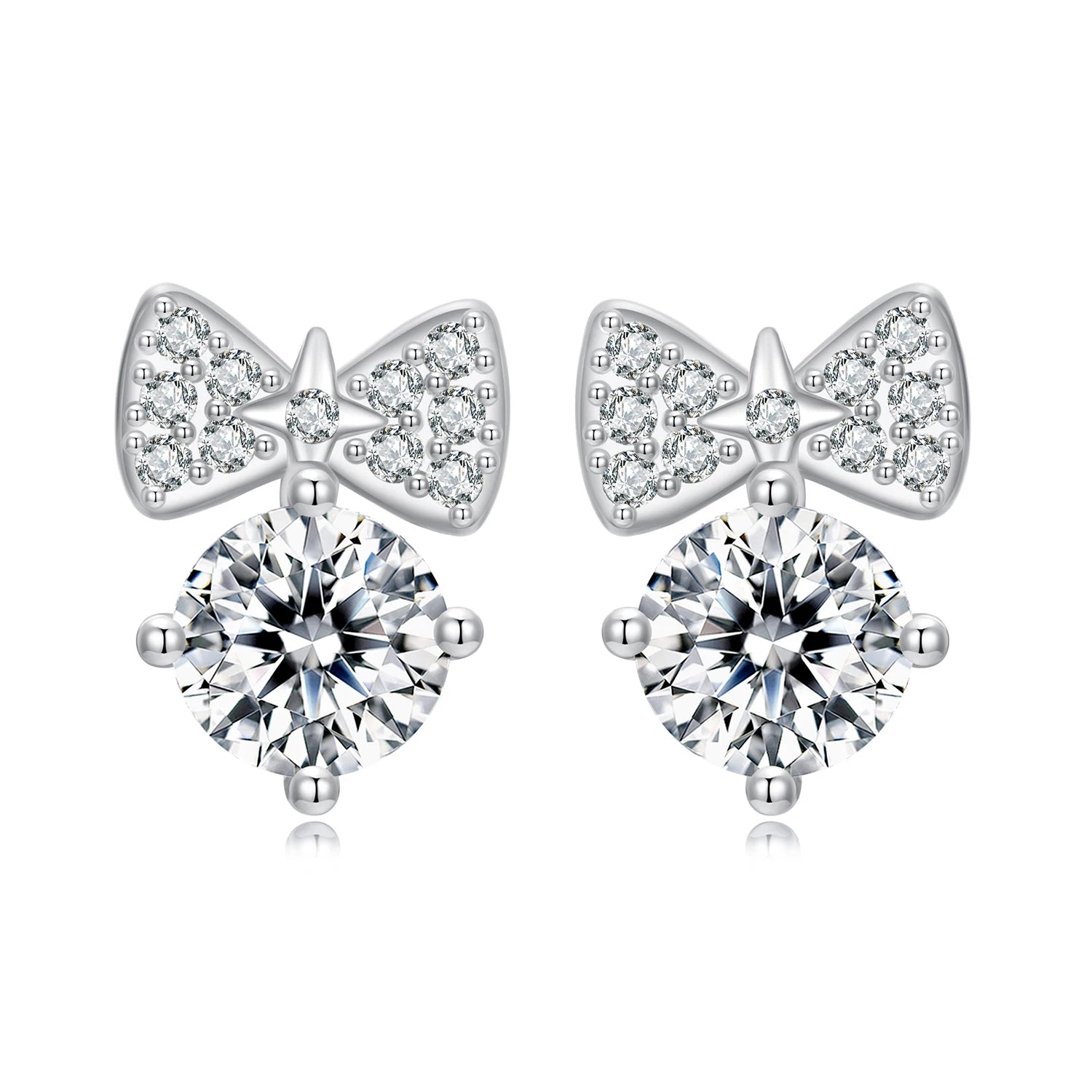 BAMOER Solid 925 Sterling Silver Tiny Bow Earrings Stud for Women Teens CZ Bowknot Stud Earrings BSE1143