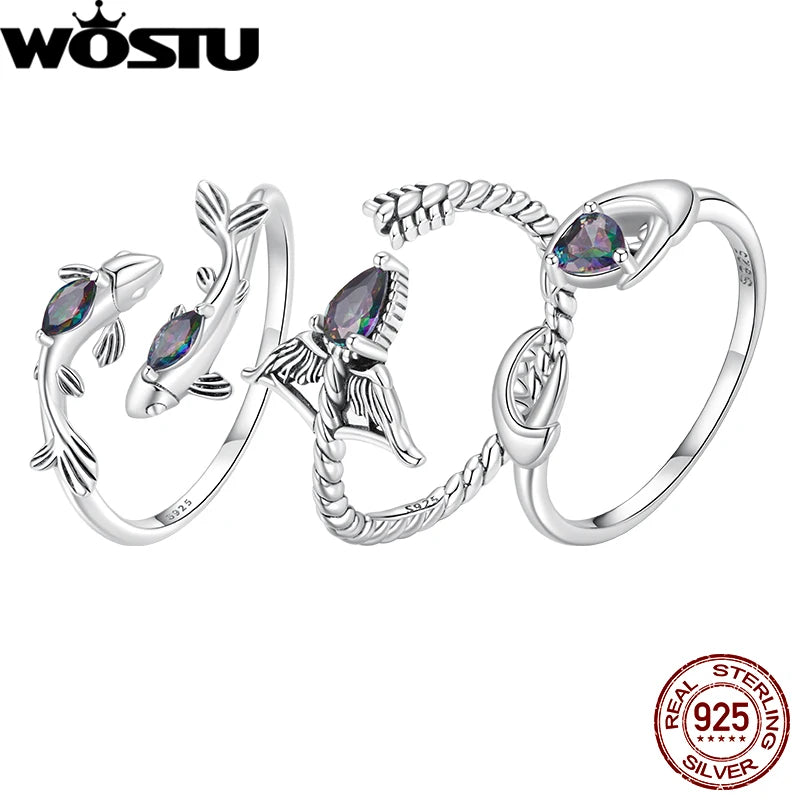 WOSTU 925 Sterling Silver Pisces Zodiac Open Ring Aries Sagittarius Cancer Lucky for Women Birthday Fine Jewelry Gift