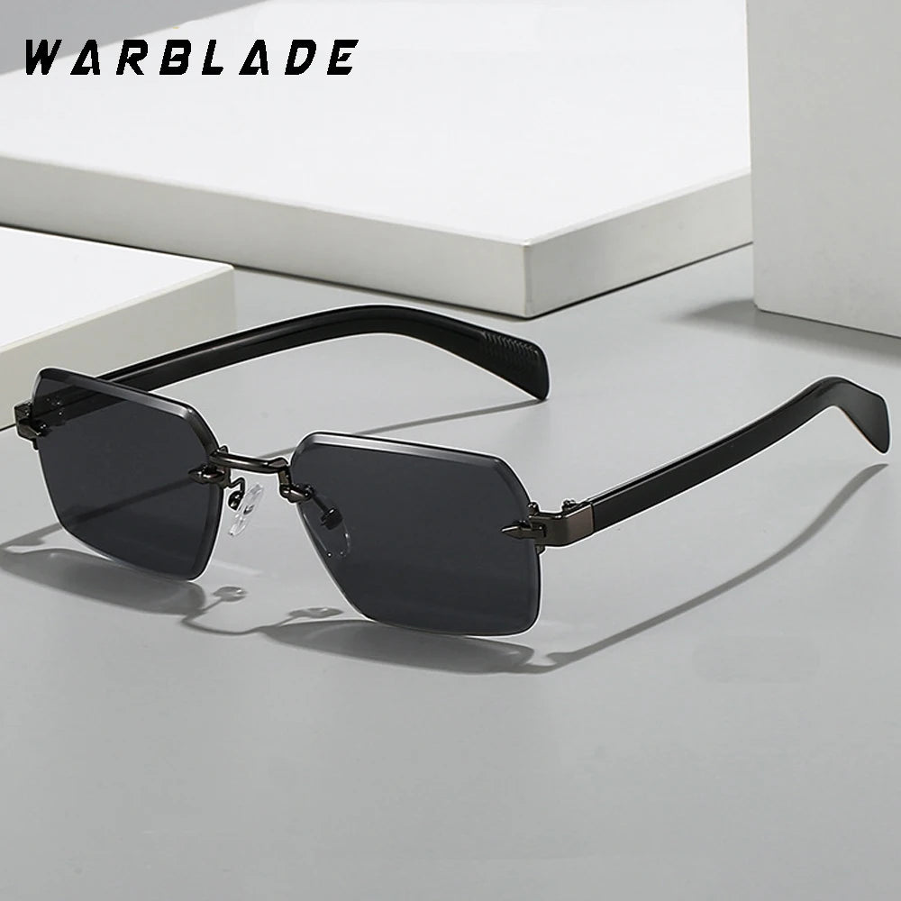 Lunettes de soleil carrées de luxe pour hommes, marque rétro, styliste, mode, sans monture, verres de coupe, lunettes sans cadre pour dames