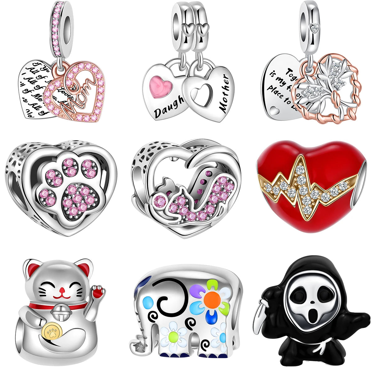 2023 New Design Beads Love Elephant Animal Series 925 Sterling Silver Original Bracelet Charm pendientes For Women Jewelry