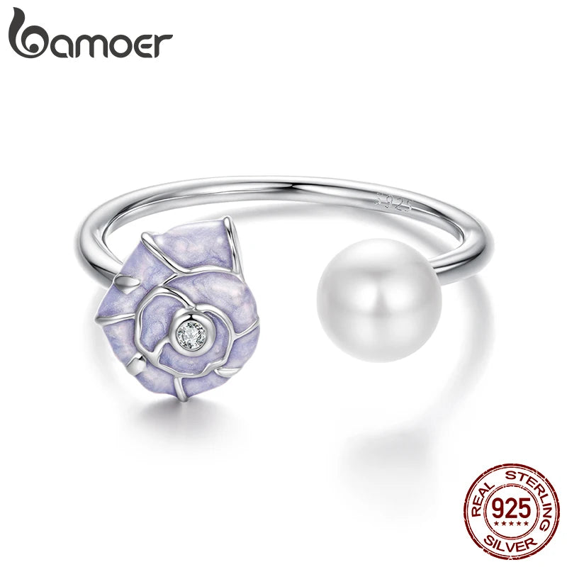 BAMOER 925 Sterling Silver Conch Ring Stacking Finger Ring, Cute Animals Adjustable Open Rings Birthday Gift BSR670-E