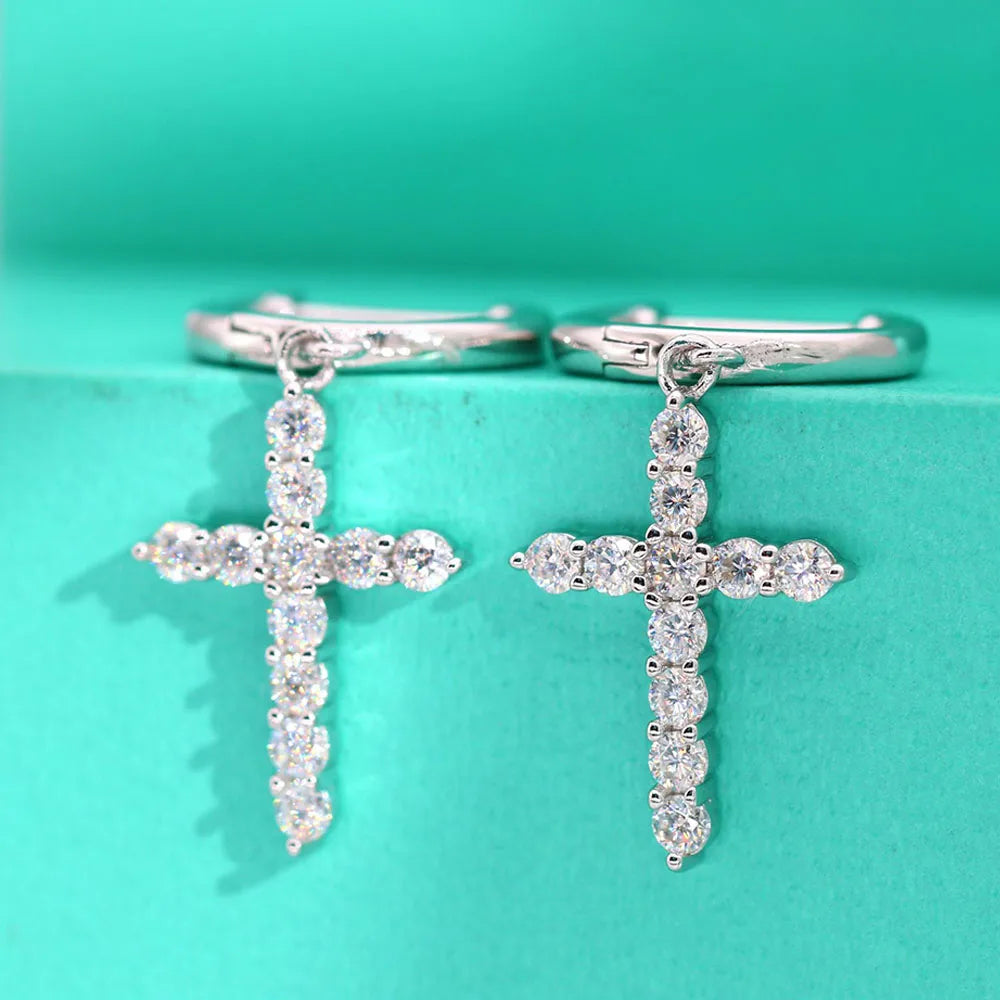 Serenity 2mm D Color Moissanite Cross Earrings for Women Gift 100% S925 Sterling Silver Plated Pt950 Drop Earrings Fine Jewelry - Madeinsea©
