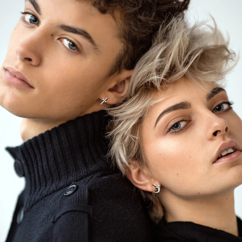 OXTAO Hoop Earrings 100% 925 Silver D Color 2.0mm Moissanite Ladies Fashion Cross Earring Wedding Jewelry Gift GRA Certificated