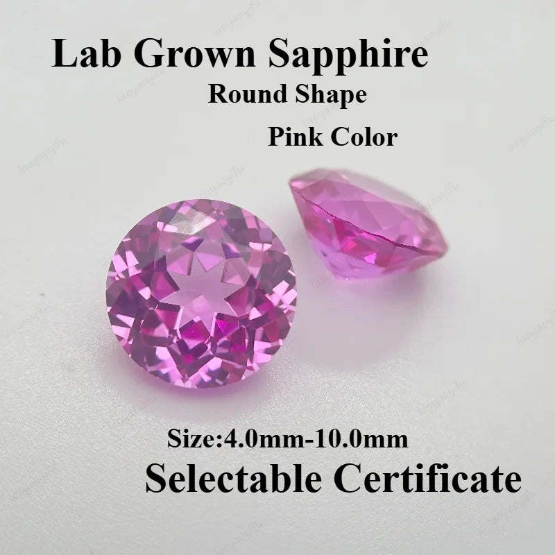 Lab Grown Sapphire Round Cut Pink Color Charms Gemstone for DIY Jewelry Necklace Earrings Main Materials Selectable Certificate