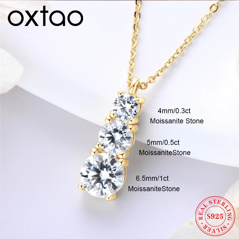 925 Sterling Silver 3 Stones 1.80Ct Real Moissanite Pendant Necklace Round Cut Clavicle Chain Necklace Exquisite Jewelry Gift