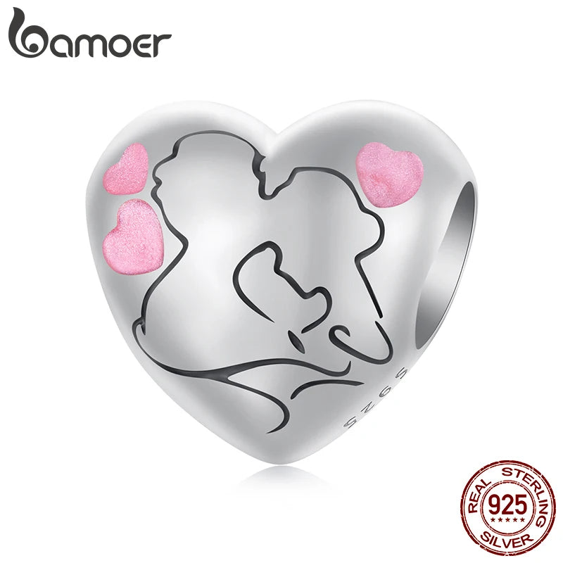 BAMOER Solid 925 Sterling Silver Kissing Heart Charm Bead fit Original Bracelet Jewelry DIY bamoer Classic Charm SCC2990
