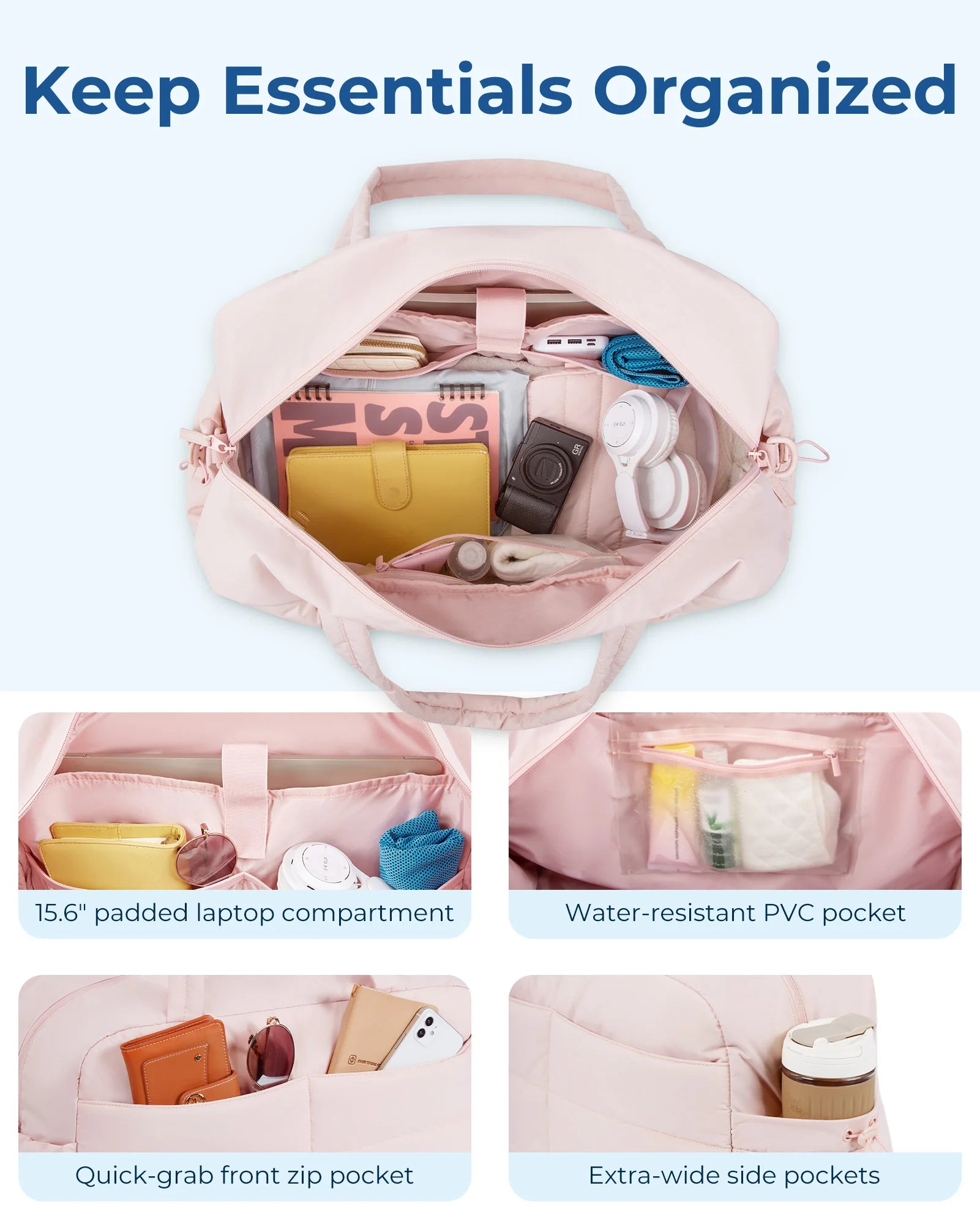 BAGSMART Lot de 2 sacs de sport grande capacité pour femmes, sacs à bandoulière avec petit sac, sac à main de séparation sec et humide, sacs de voyage pour femmes