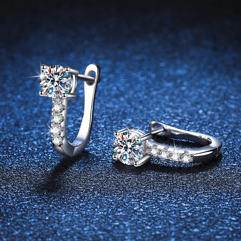 Fine Jewelry Pass Diamond Tester Pen Moissanite Hoop Earrings For Women With GRA S925 Sterling Silver For Women Ear Clasps