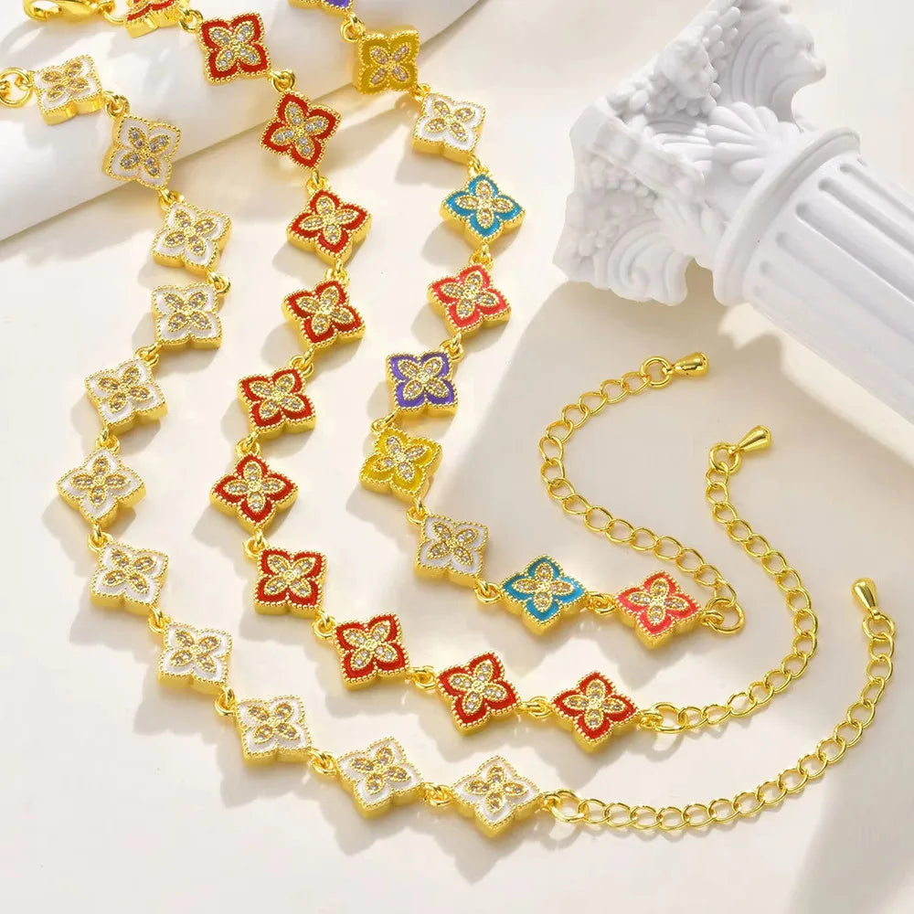 Vnox Gorgeous Four Leaf Clover Bracelet For Women,Dainty Zircon Flowers Chain Bracelets,Gifts To Mom Girlfriend Fashion Jewelry