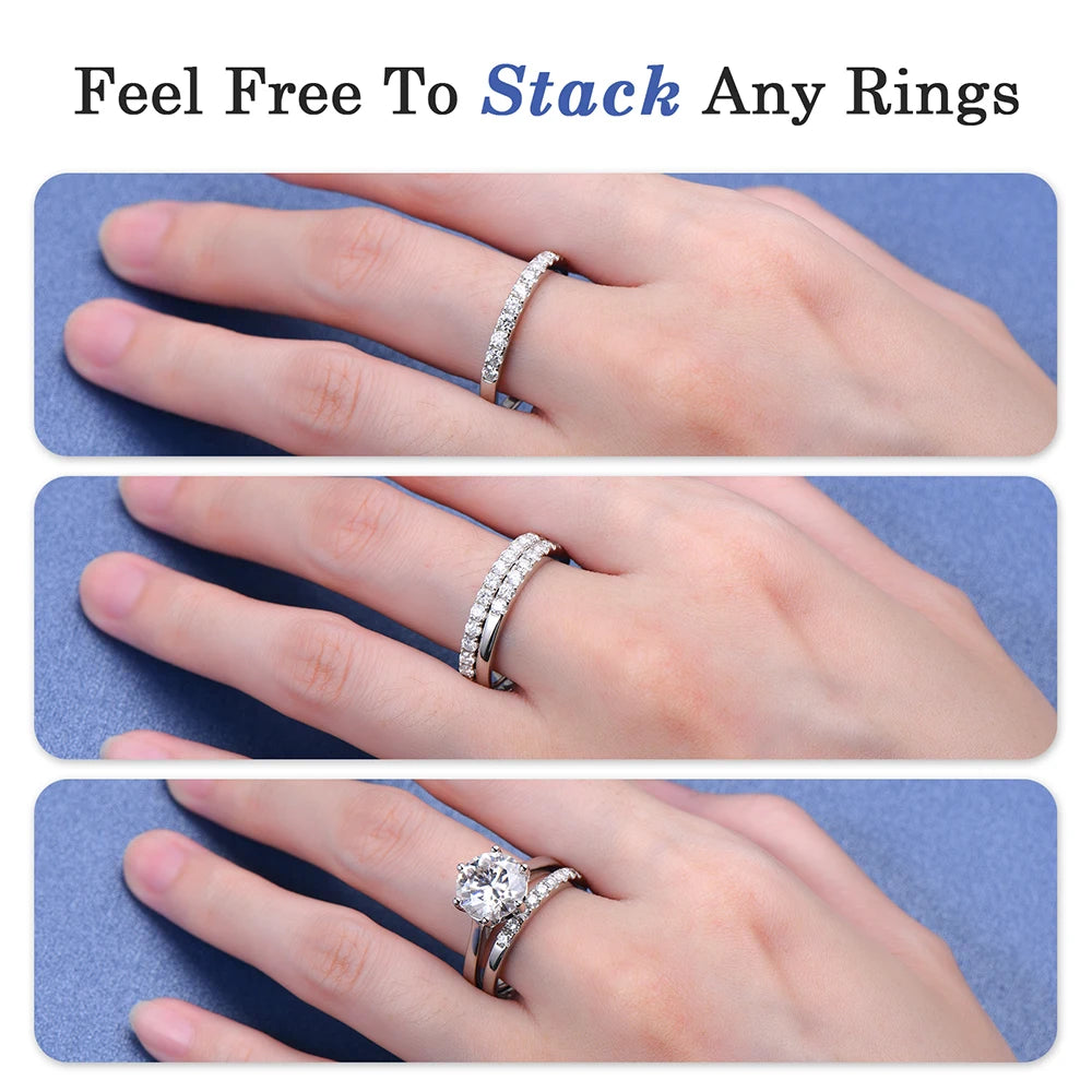 OXTAO Half Eternity Moissanite Bridal Ring Real 100% 925 Sterling Silver Luxury Female Rings Wedding Band Jewelry GRA Certified