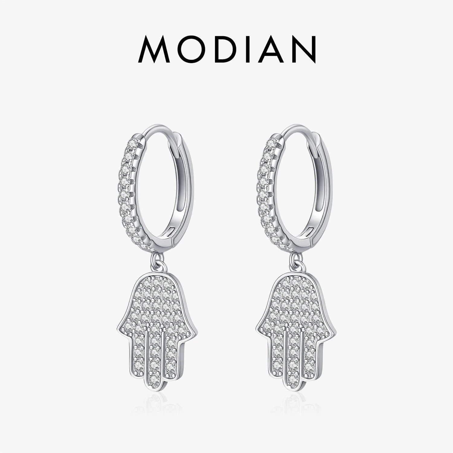 MODIAN 925 Sterling Silver Sparkling CZ Ear Buckle Classic Palm Swings Hoop Earrings For Women Daily Vacation Fine Jewelry