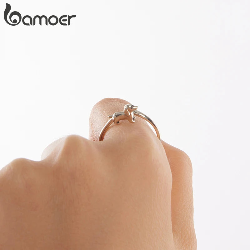 BAMOER 2025 Solid 925 Sterling Silver Cute Dachshund Adjustable Rings Lovely Dog Animals Open Ring Jewelry for Pet Lovers
