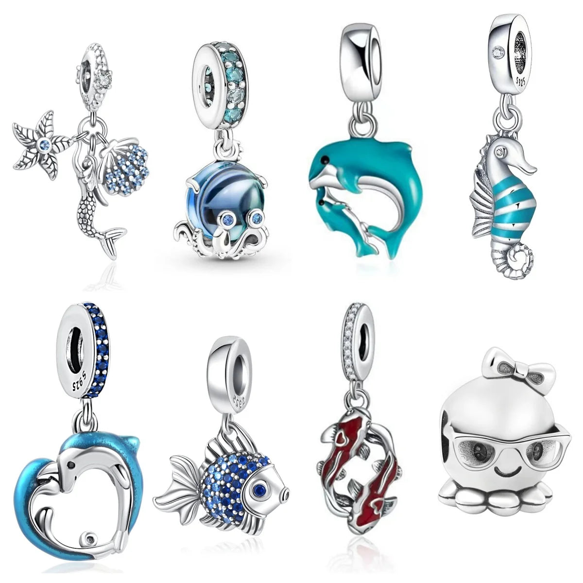 New 925 silver Bule Fish carp Pendant Dangle Charm octopus Bead Fit Original 3mm Bracelet Trinket Jewelry Women Gift