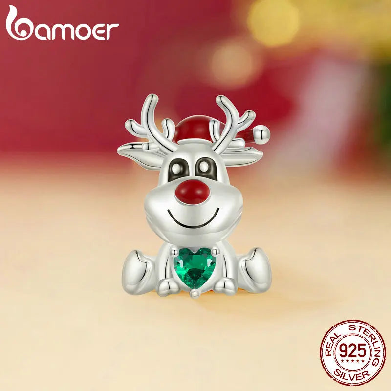 Sterling Silver Elk Charms Christmas Deer Beads Fit Original Bracelets Women DIY Fine Jewelry Accessories SCC2656 - Madeinsea©