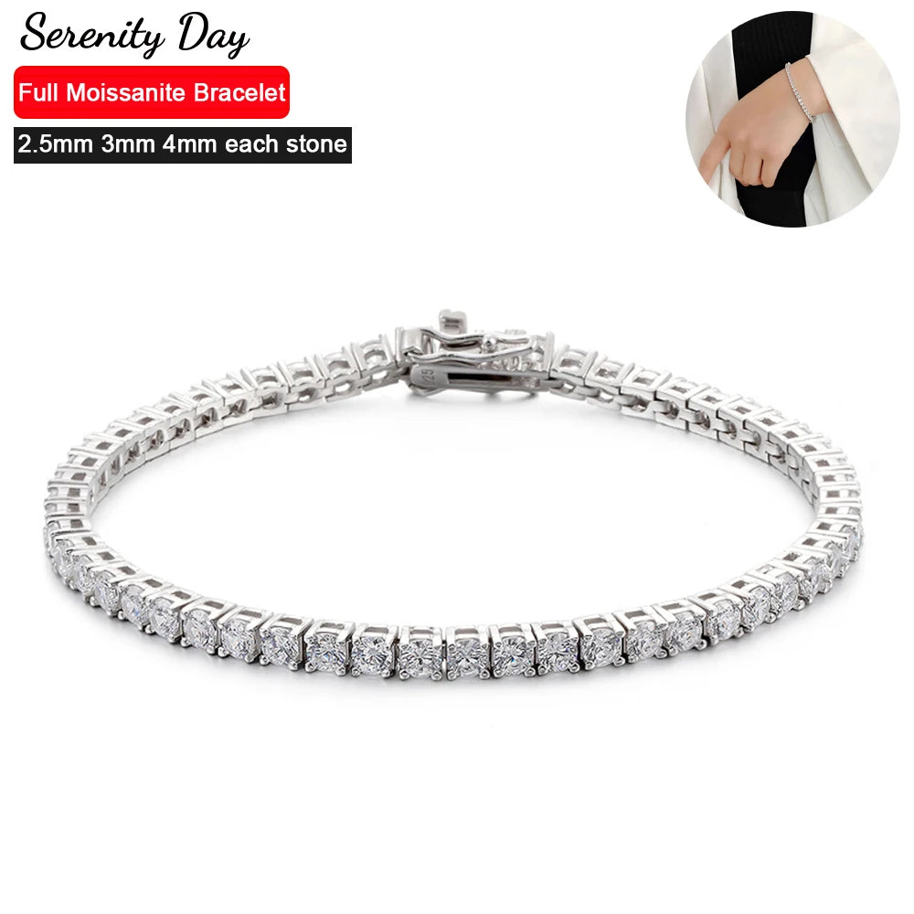 2mm 3mm 4mm D Color VVS1 Moissanite Tennis Bracelet For Women Man 925 Silver Sparkling Hand Chain Anniversary Gift Fine Jewelry