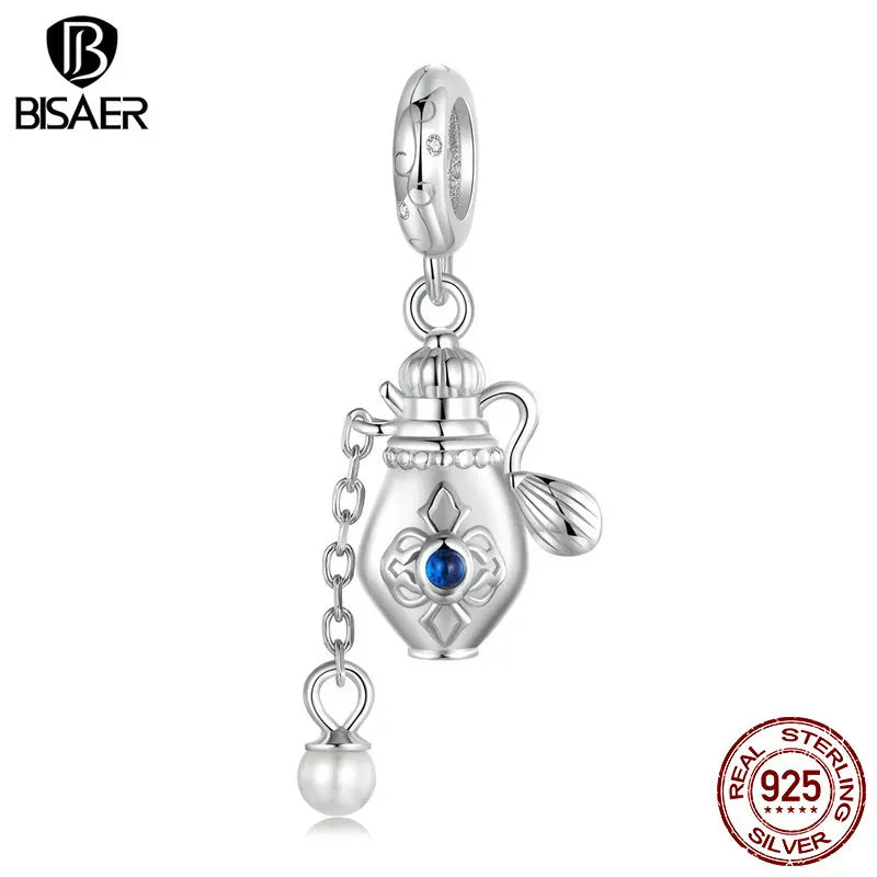 BISAER 925 Sterling Silver Original Certifié Vintage Parfum Bouteille Charm Perle Chaîne Pendentif Fit Femme DIY Fabrication de Bijoux
