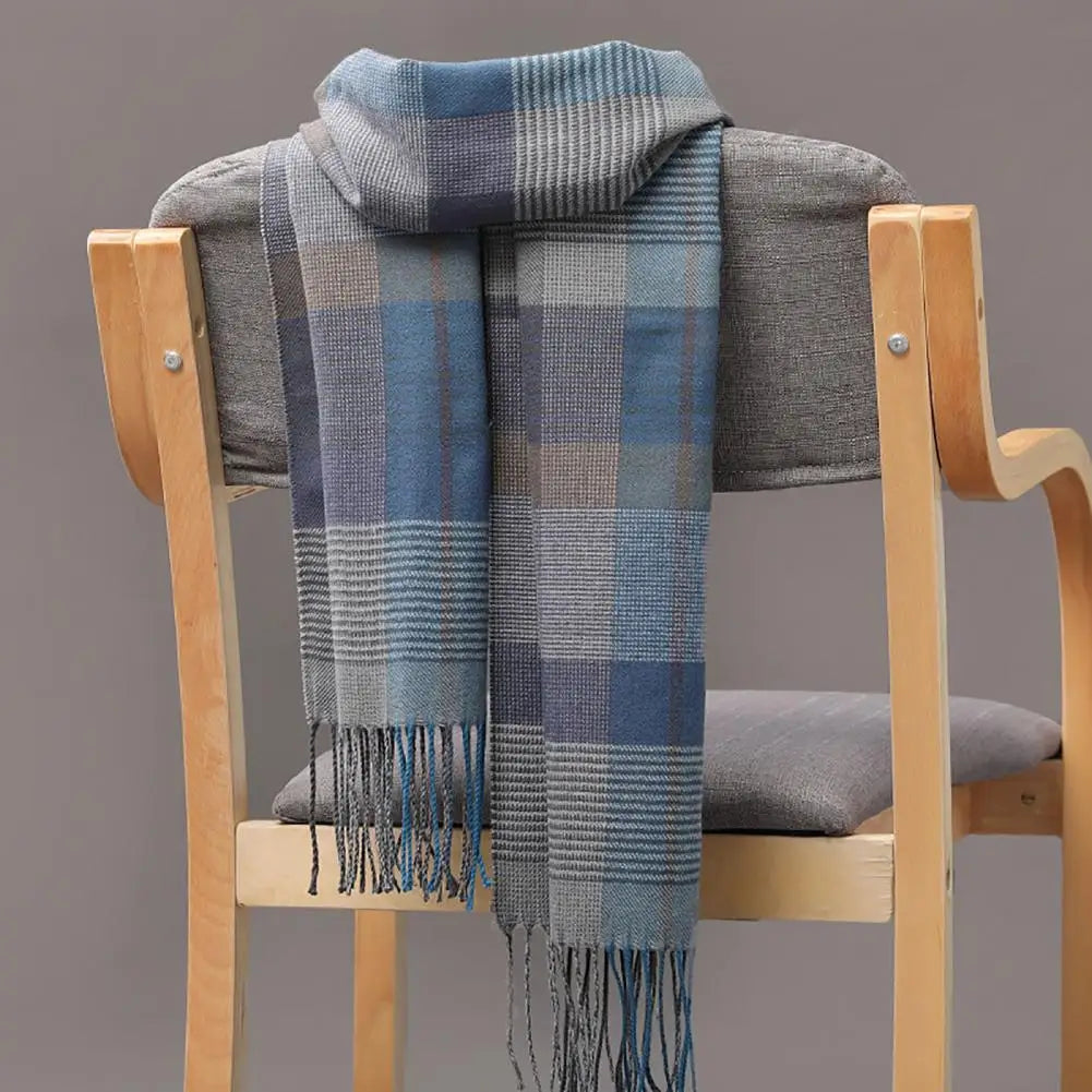 Men's Scarf Winter Thick Warm Plaid Fringed Tassels Cashmere Business Long Scarf Wraps Camping Hiking Scarf Shawl Classic Scarf
