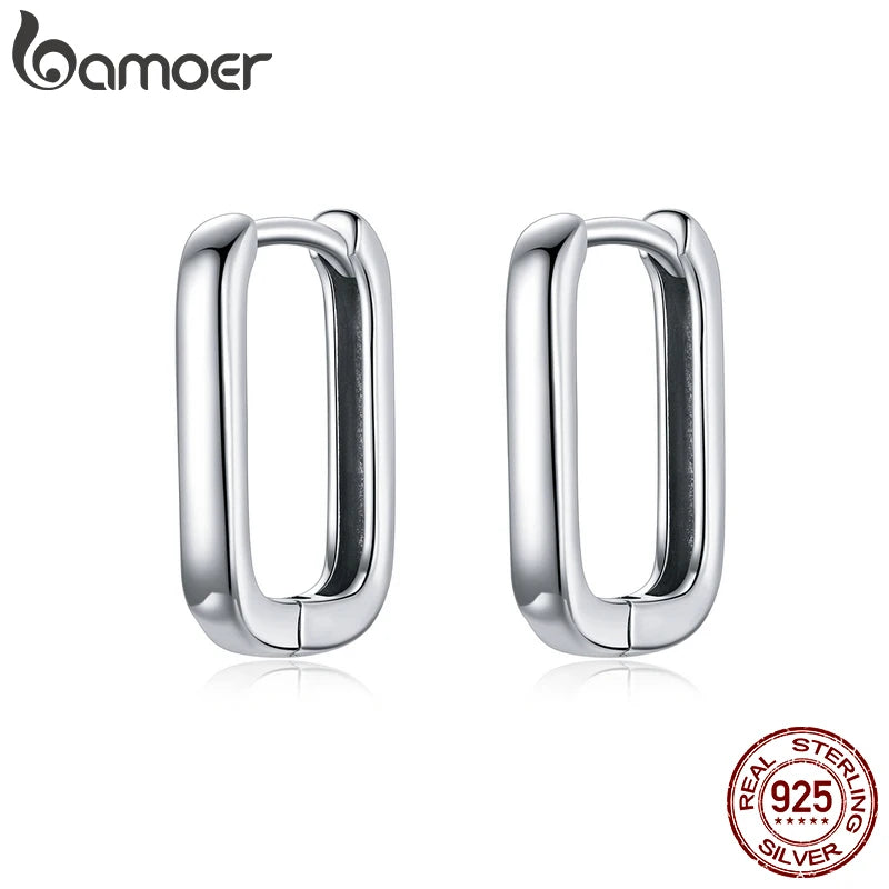 BAMOER Silberne Ohrringe mit quadratischer Schnalle, 925 Sterling Silber, klassischer französischer Ohrring für Frauen, Party, Hochzeit, edler Schmuck BSE478