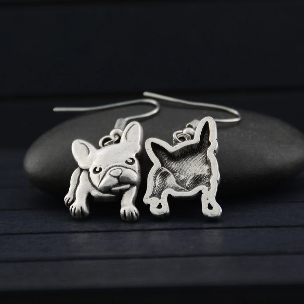 Antique Silver French Bulldog Dangle Earrings for Women Cute Dog Gift for Pet Lovers Girls Dainty Animal Theme Ear Accessories