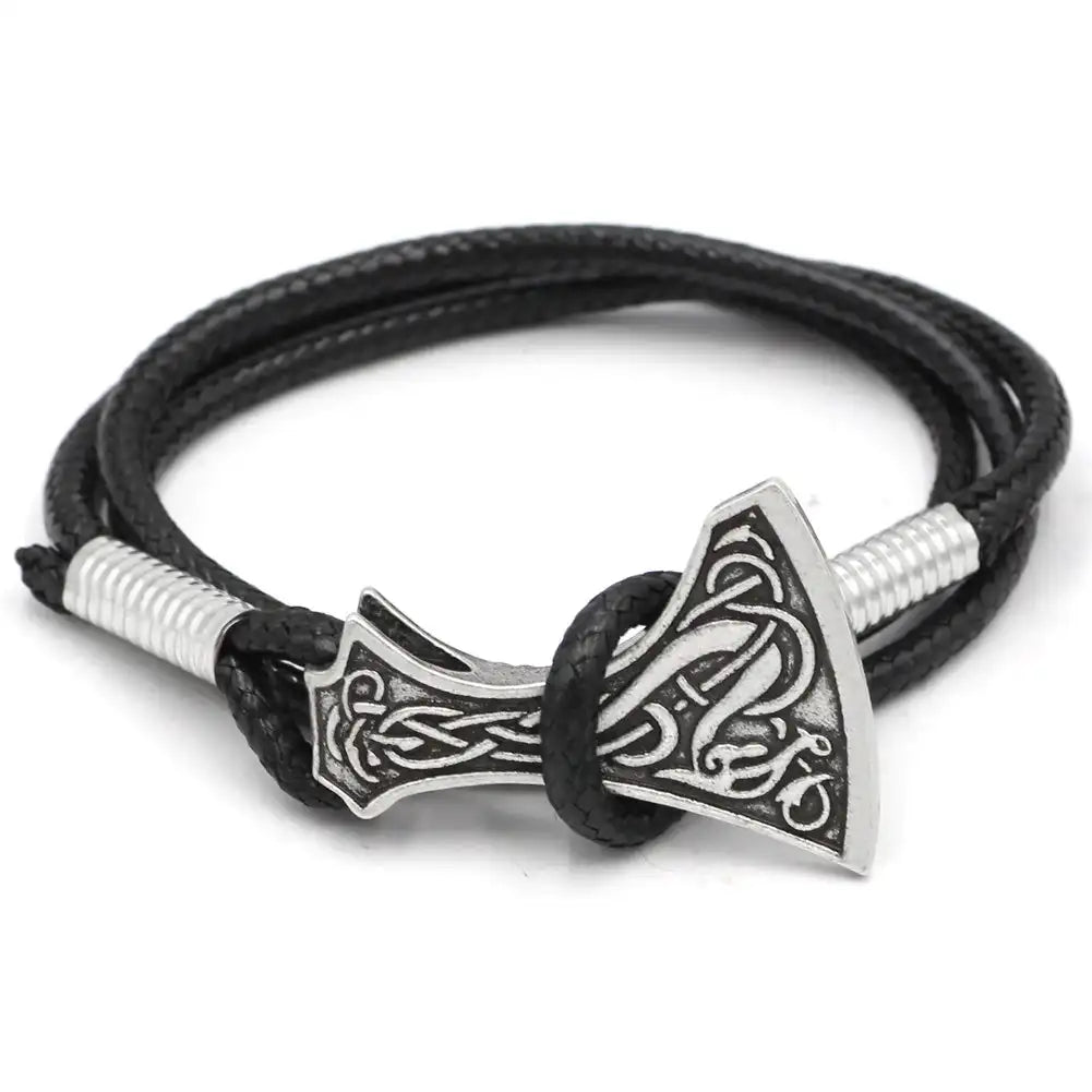 Leather Rope Bracelet Thor Hammer Pendant Axe Bracelet Gothic Men's Viking Bracelet - Madeinsea©