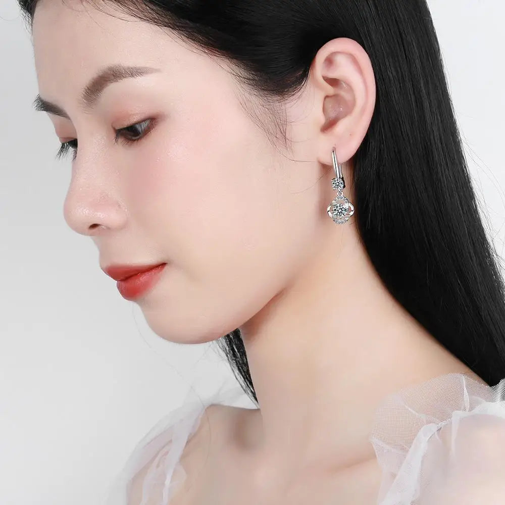 925 Silver Earrings Original Certified 3mm Moissanite Four Leaf Clover Drop Earring For Women Girls Wedding Jewelry Gift