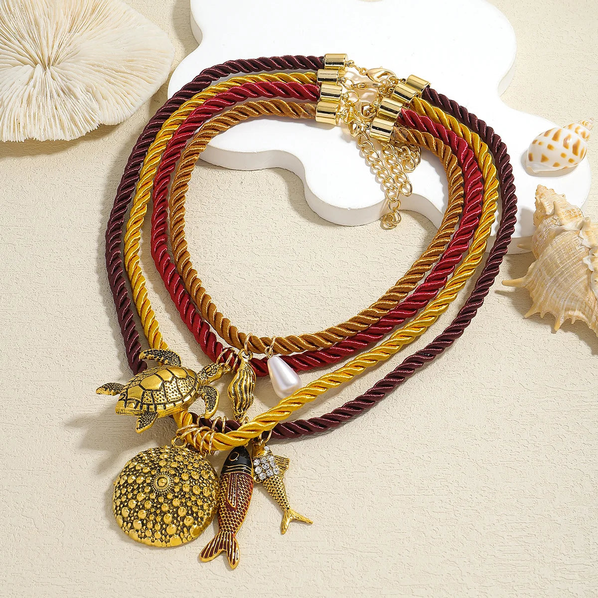 ZAA Summer Holiday Woman New Small Fish Turtle Conch Pendant Necklace Sets