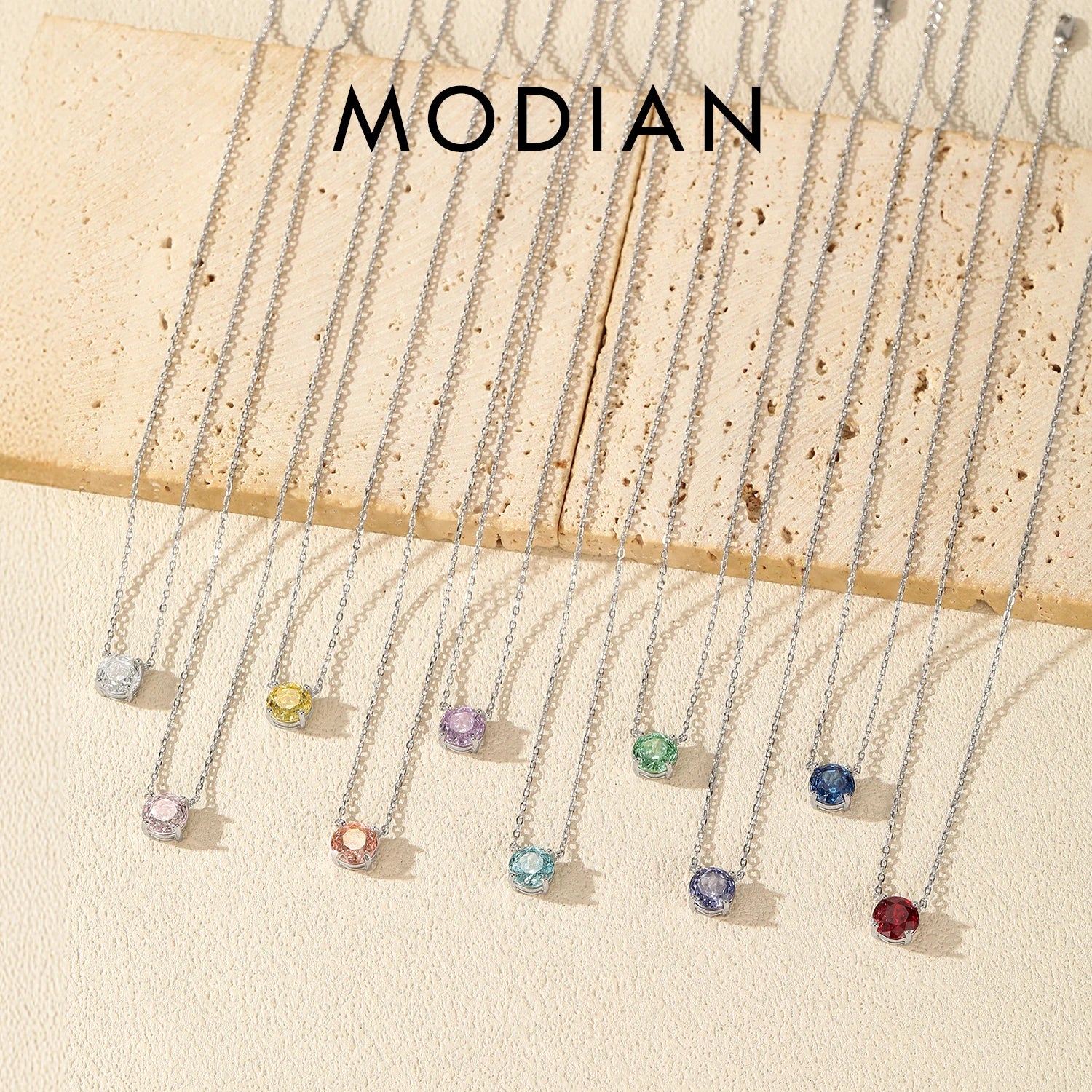 MODIAN 925 Sterling Silver Multi-Color Fashion Round Rose Cut Zirconia Pendant Necklace For Women Vacation Fine Jewelry 