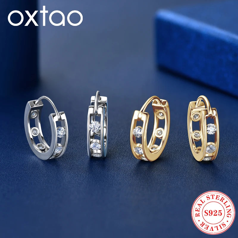 OXTAO Hoop Earings 100% 925 Sterling Silver Moissanite Huggies Earrings Female Jewelry Birthday Party Gifts GRA Certified