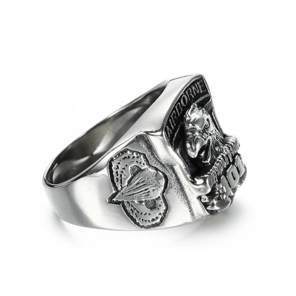 Megin D Edelstahl Titan US Army Air Force 101 Adler Totem Vintage Retro Hip Hop Ringe für Männer Frauen Geschenk Modeschmuck