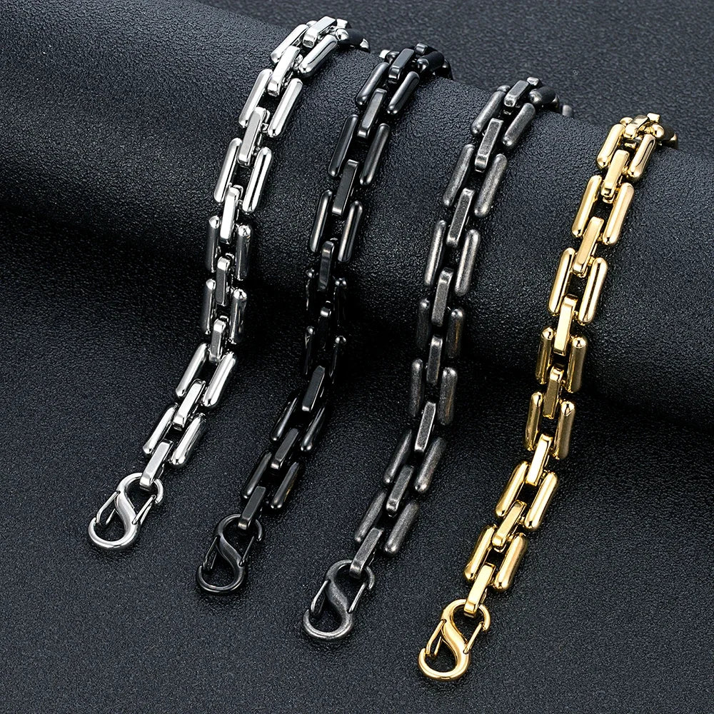 MKENDN Men's Heavy Handmade Chain Bracelet Never Fade Double Push Carabiner Clasp Stainless Steel Punk Rectangle Link Accessory