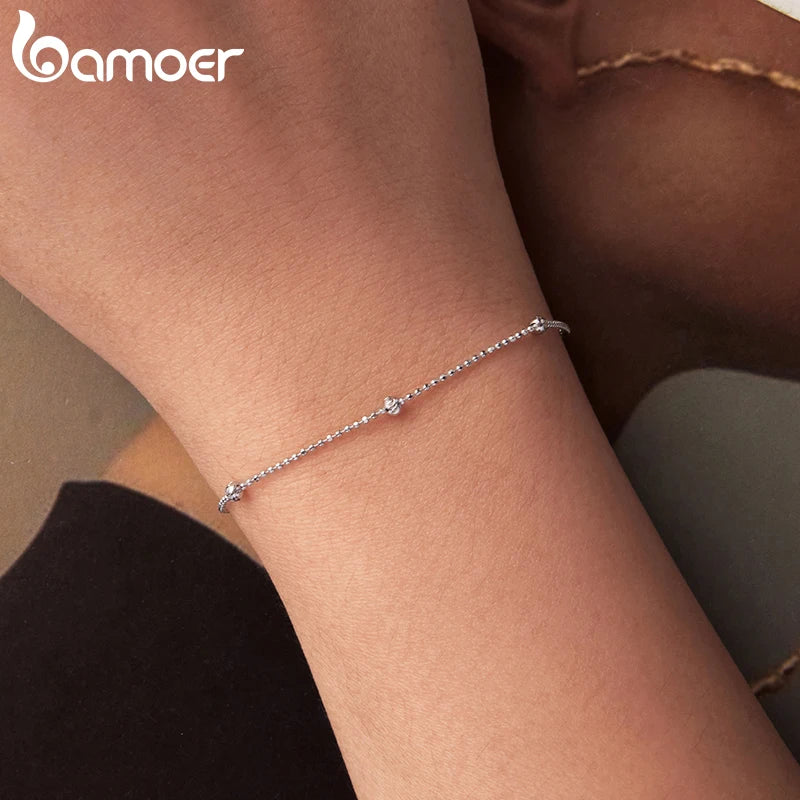 BAMOER 925 Sterling Silver Adjustable Beads Bracelet Carved Round Charm Wrist Chain for Girls Lightweight Cute Gift Fine Jewelry