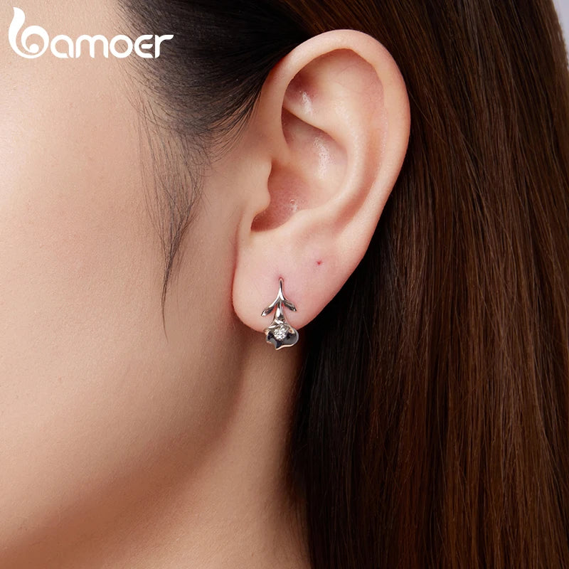 BAMOER Solid 925 Sterling Silver Calla Lily Hook Earrings for Women, Pavéd CZ 3D Flower Dangle Earrings Elegant Jewelry Gift