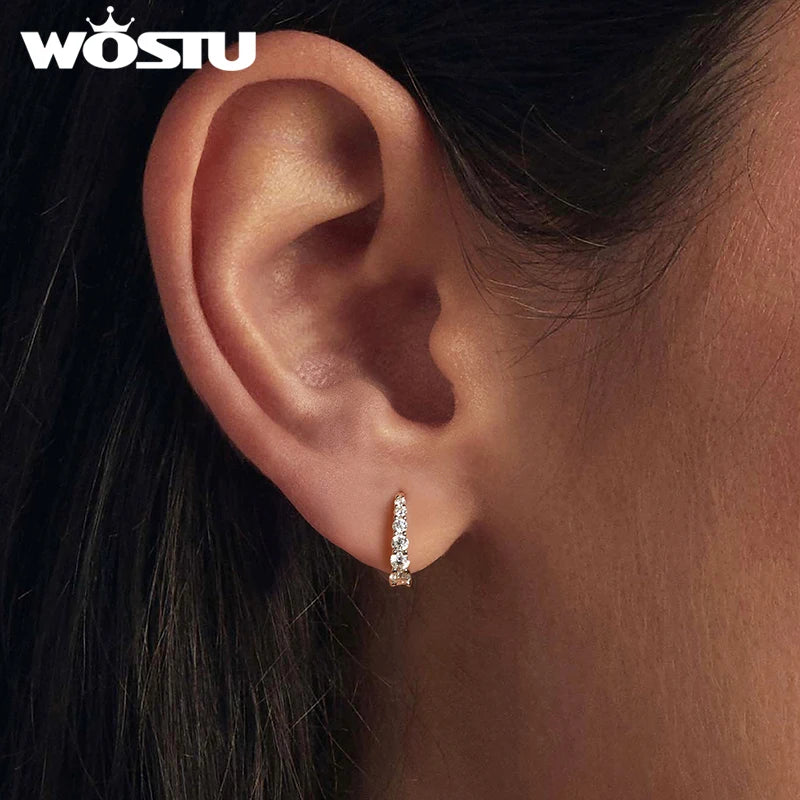 WOSTU D Color Moissanite Wedding Earrings For Women Lab Diamond 925 Sterling Sliver Full Gems Ear Clip Hoops Mother's Day Gifts