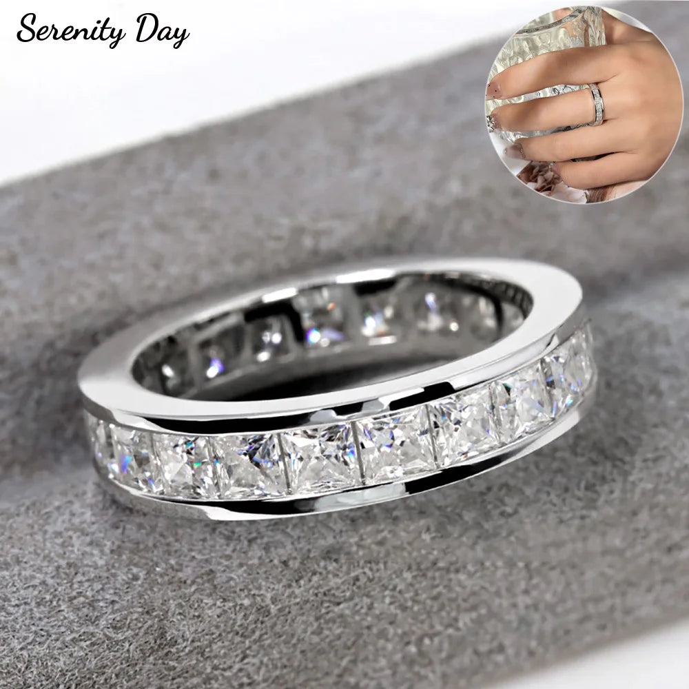 Serenity 6.6cttw Princess Cut D Color Moissanite Rings for Women Men 100% S925 Sterling Silver Plated 18K Row Rings Fine Jewelry - Madeinsea©