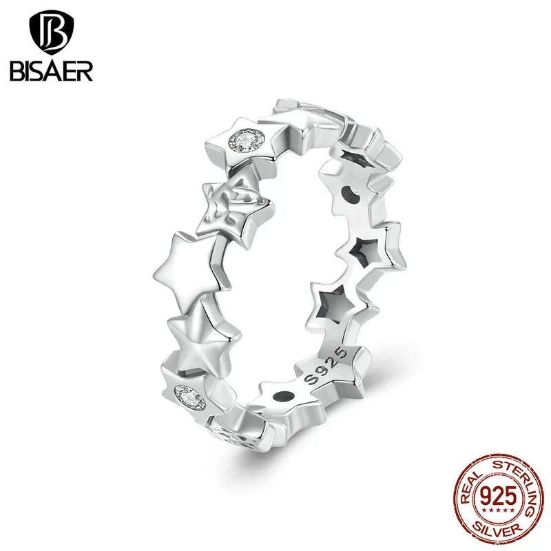 Bague BISAER en argent sterling 925 avec étoiles éblouissantes et zircone scintillante pour femme, bijou fin et original, idéal pour une fête, EFR585