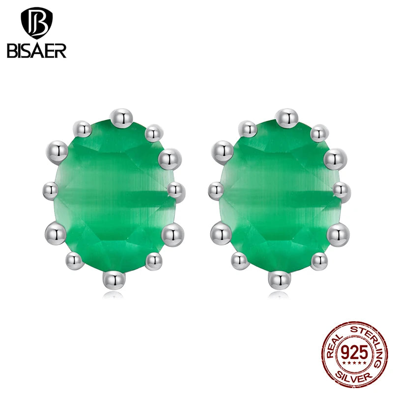 BISAER Boucles d'oreilles à tige en argent sterling 925 véritable avec pierre principale en chrysobéryl en forme de cœur, œil de chat, pour femme, bijoux fins, cadeau de fête